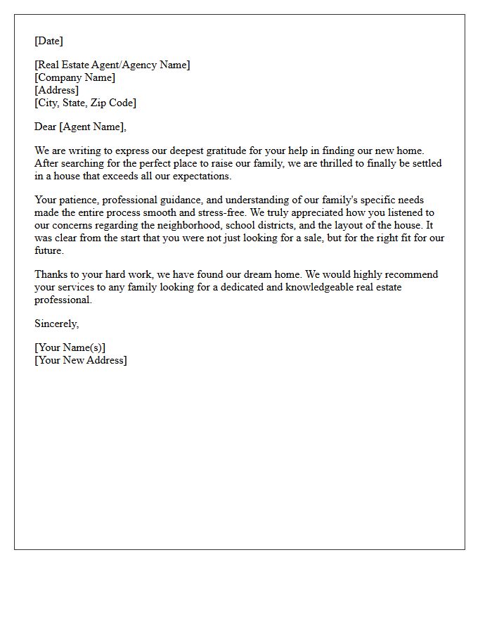 Family Testimonial Letter for Finding a Dream Home