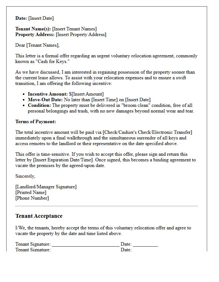 Cash For Keys Urgent Tenant Relocation Letter