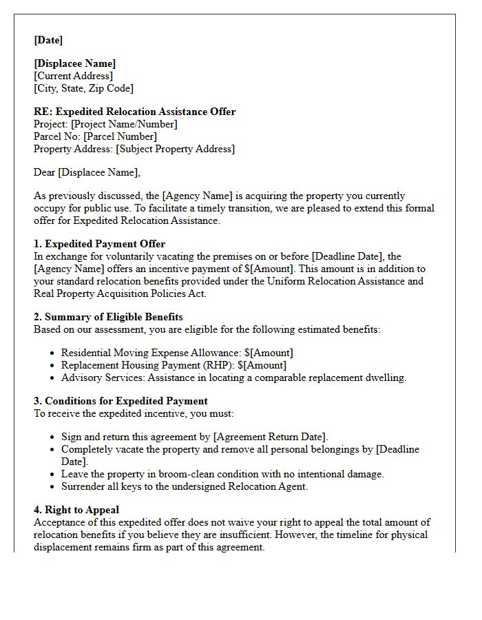 Eminent Domain Expedited Relocation Offer Letter