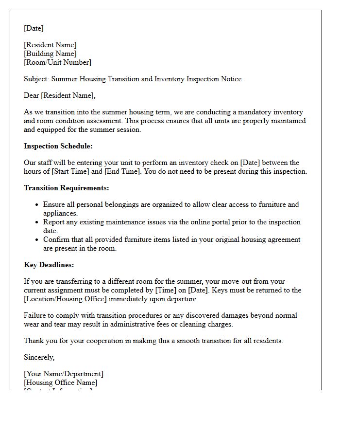 Summer Housing Inventory Transition Letter