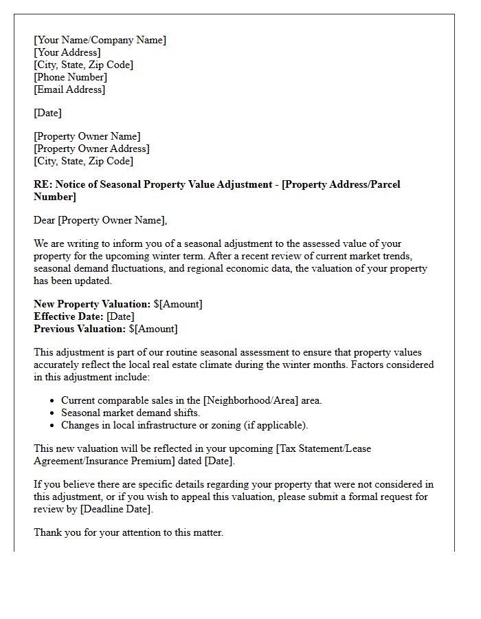Winter Property Value Adjustment Letter