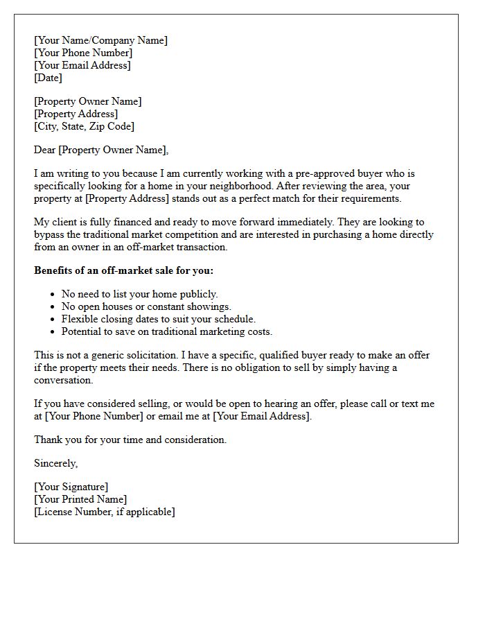 Off-Market Property Pre-Approved Buyer Match Letter