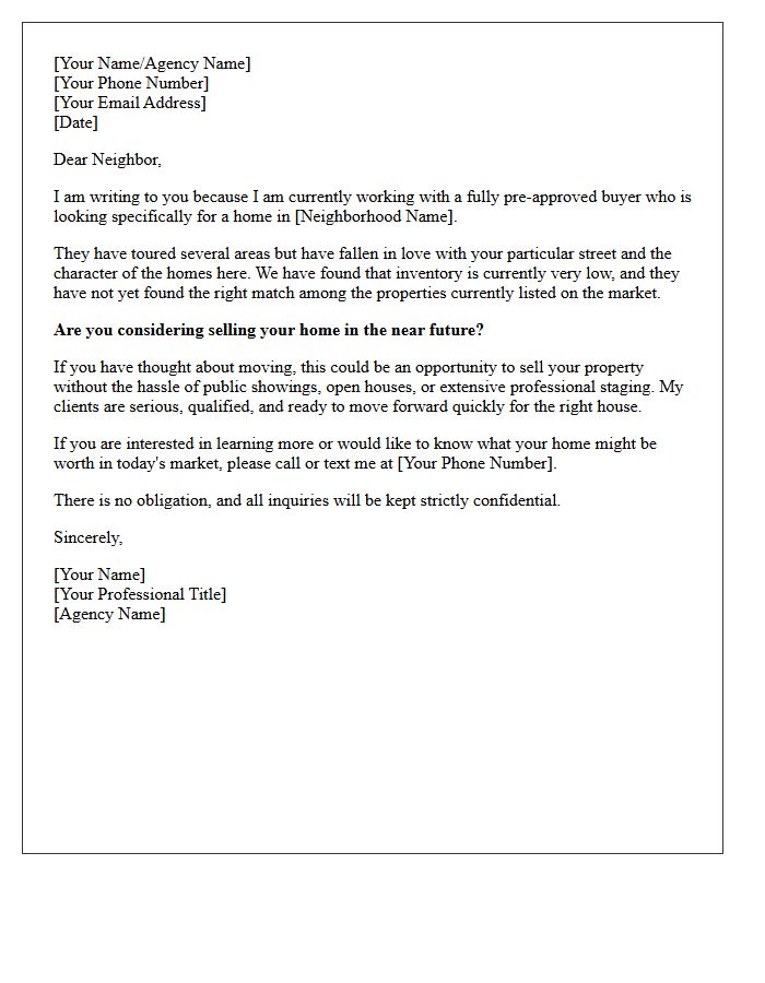 Neighborhood Specific Pre-Approved Buyer Match Letter