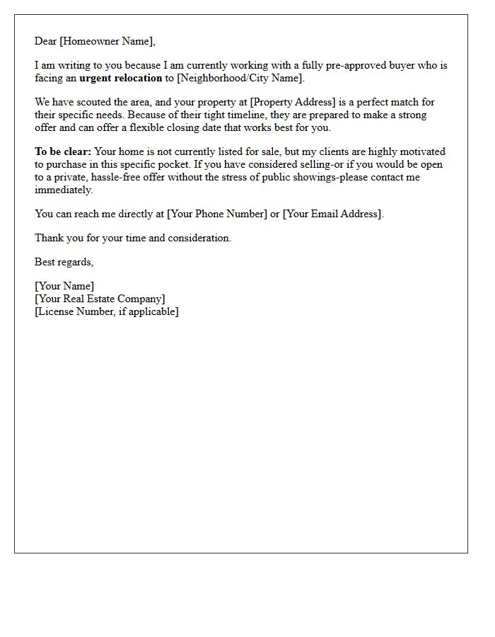Urgent Relocation Pre-Approved Buyer Match Letter