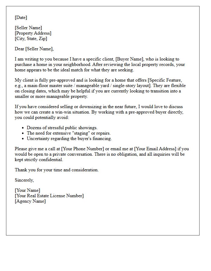 Downsizing Seller Pre-Approved Buyer Match Letter