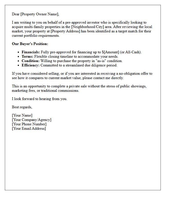 Multi-Family Investment Pre-Approved Buyer Match Letter