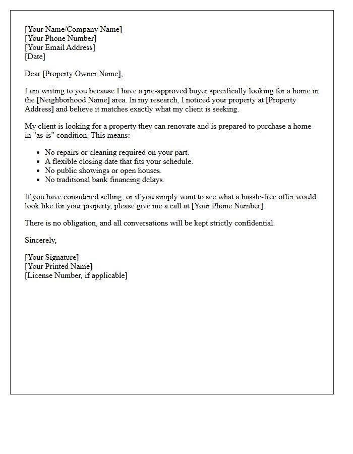 Distressed Property Pre-Approved Buyer Match Letter