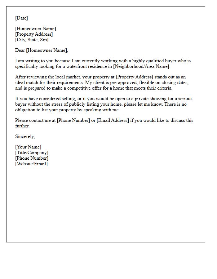 Waterfront Residence Pre-Approved Buyer Match Letter