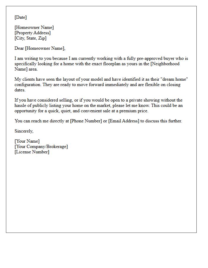 Specific Floorplan Pre-Approved Buyer Match Letter