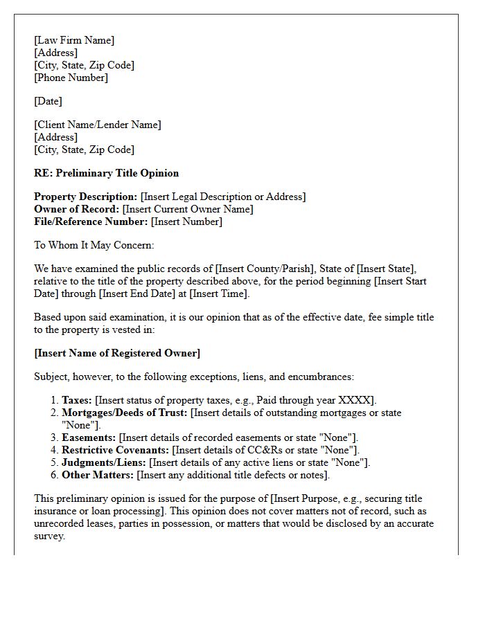 Preliminary Title Opinion Letter
