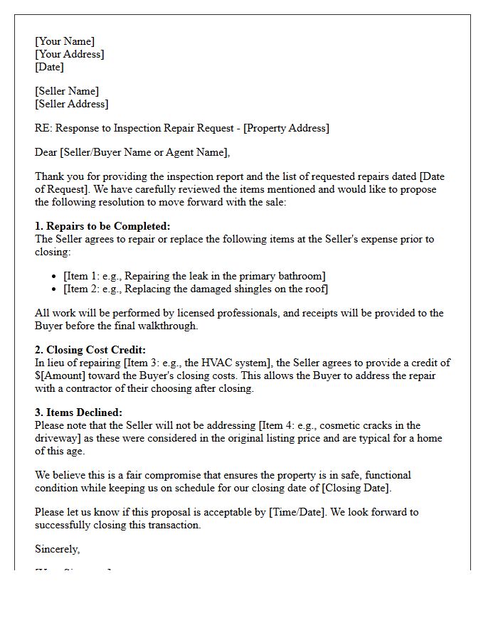 Seller Repair Request Negotiation Letter
