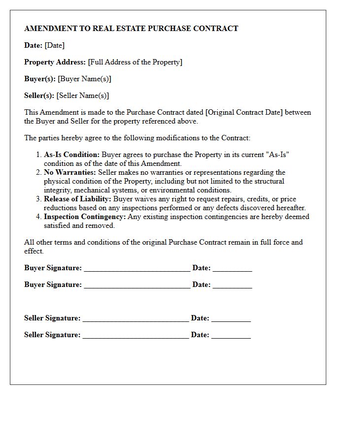 Property As-Is Purchase Amendment Letter