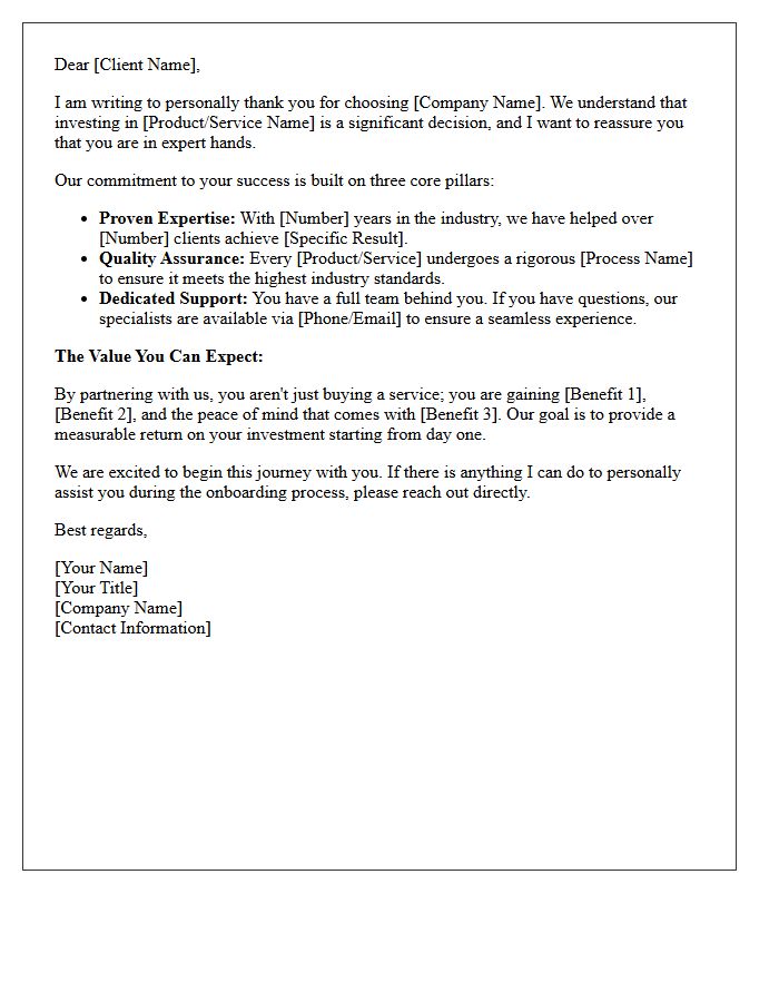 Buyer Reassurance And Value Proposition Letter