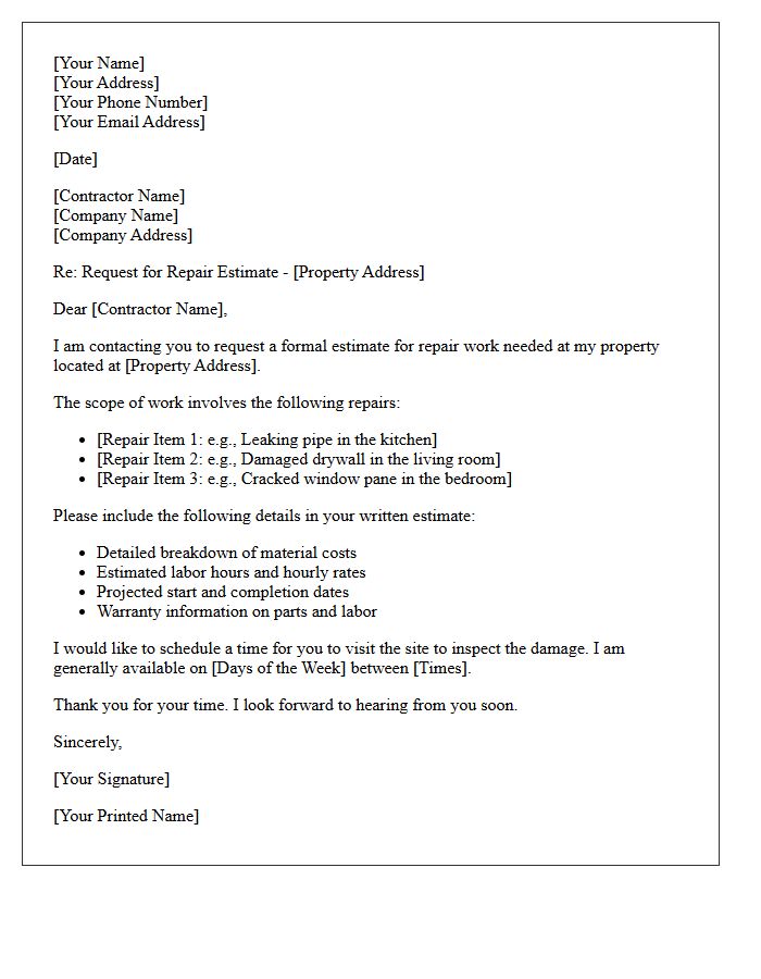 Contractor Repair Estimate Request Letter