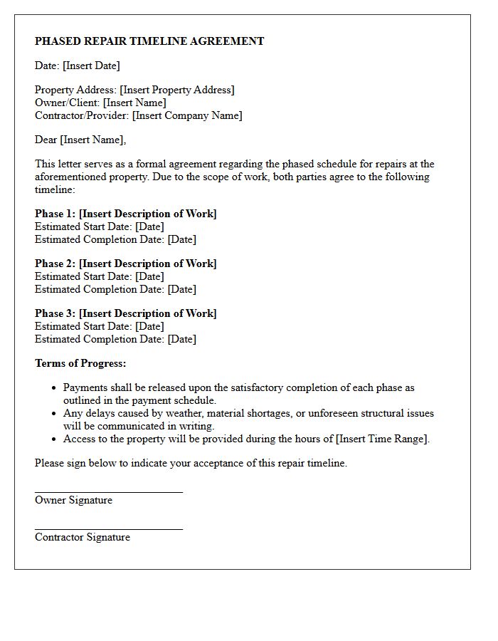Phased Repair Timeline Agreement Letter