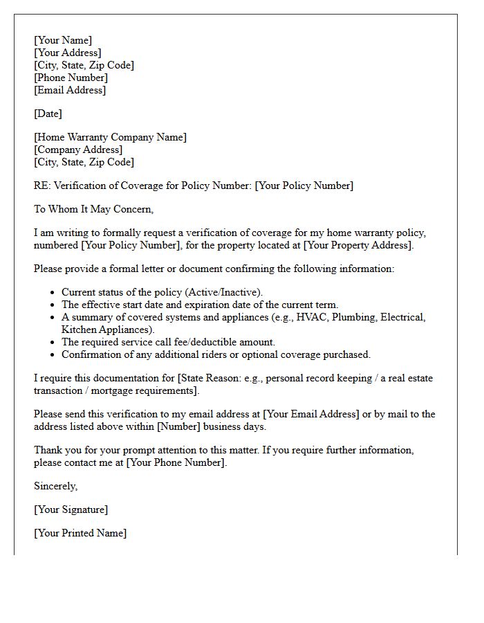 Home Warranty Coverage Verification Letter