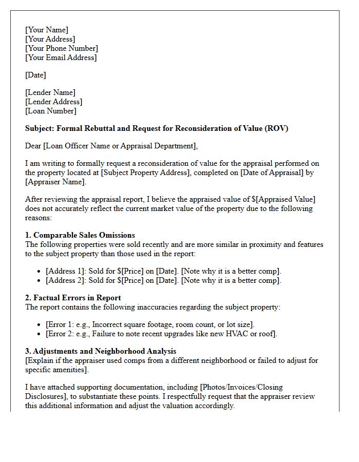 Appraisal Rebuttal and Reconsideration of Value Letter