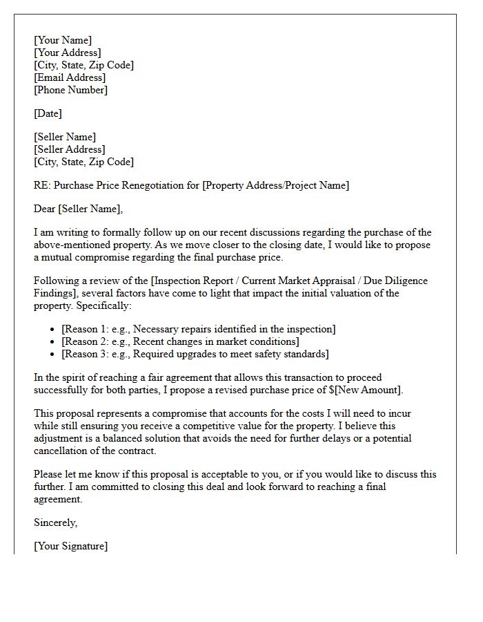 Mutual Compromise and Purchase Price Renegotiation Letter
