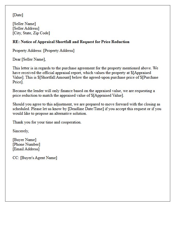 Seller Concession Request for Appraisal Shortfall Letter