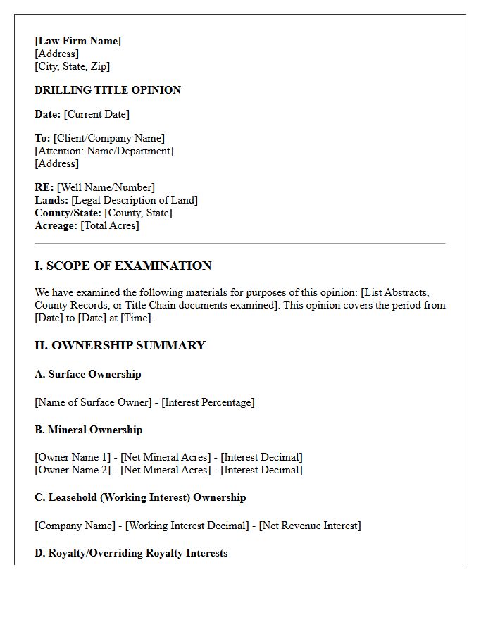 Drilling Title Opinion Letter