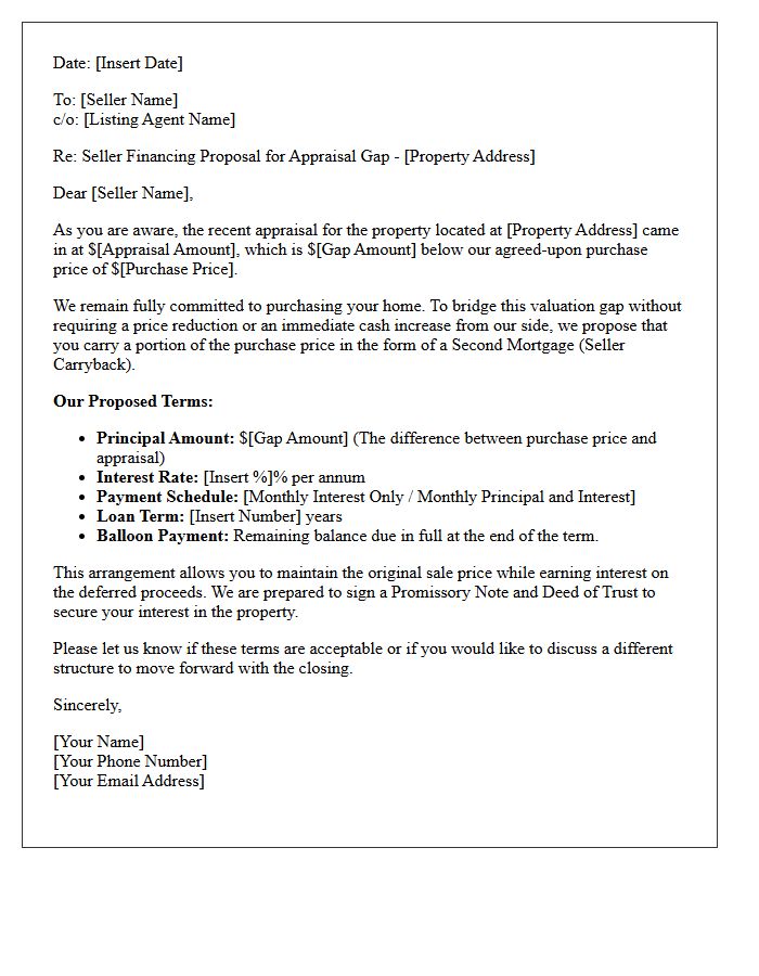Seller Financing Proposal Letter for Appraisal Gap