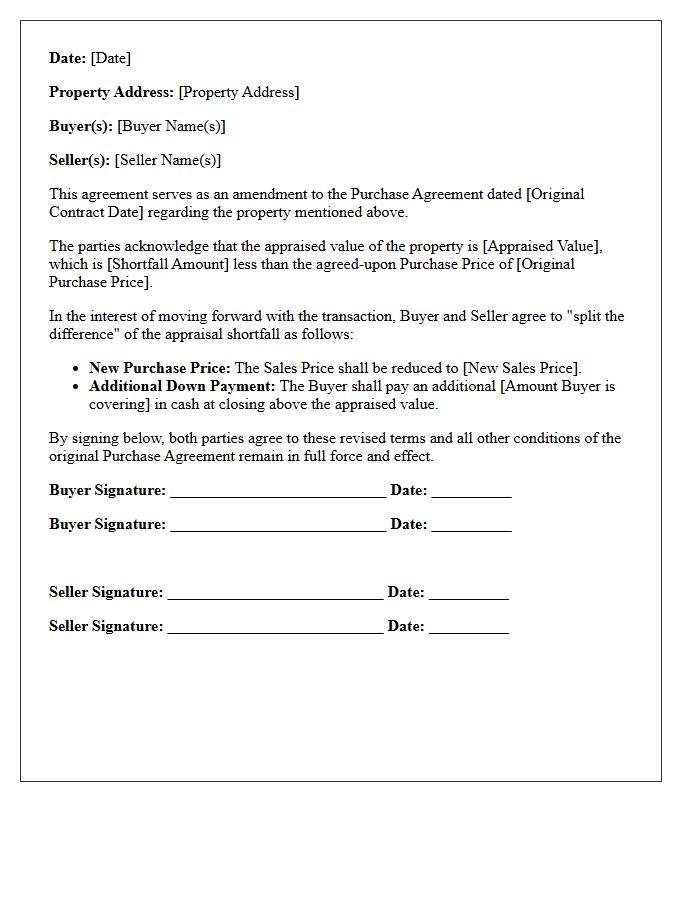 Split the Difference Appraisal Shortfall Agreement Letter