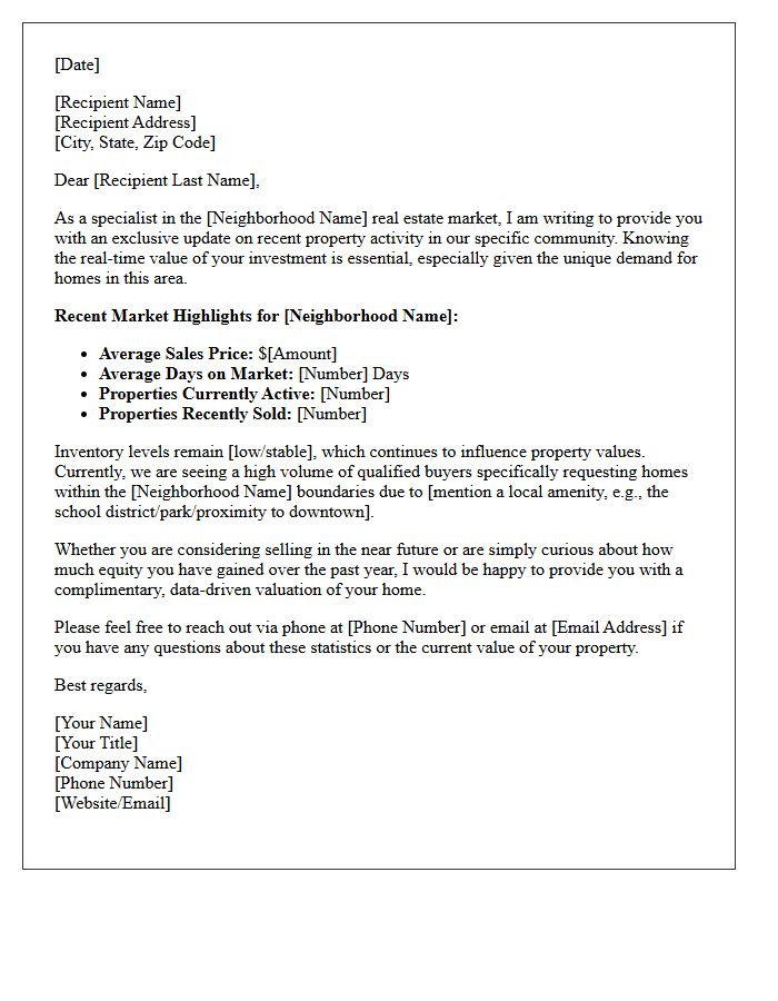 Exclusive Neighborhood Market Update Letter