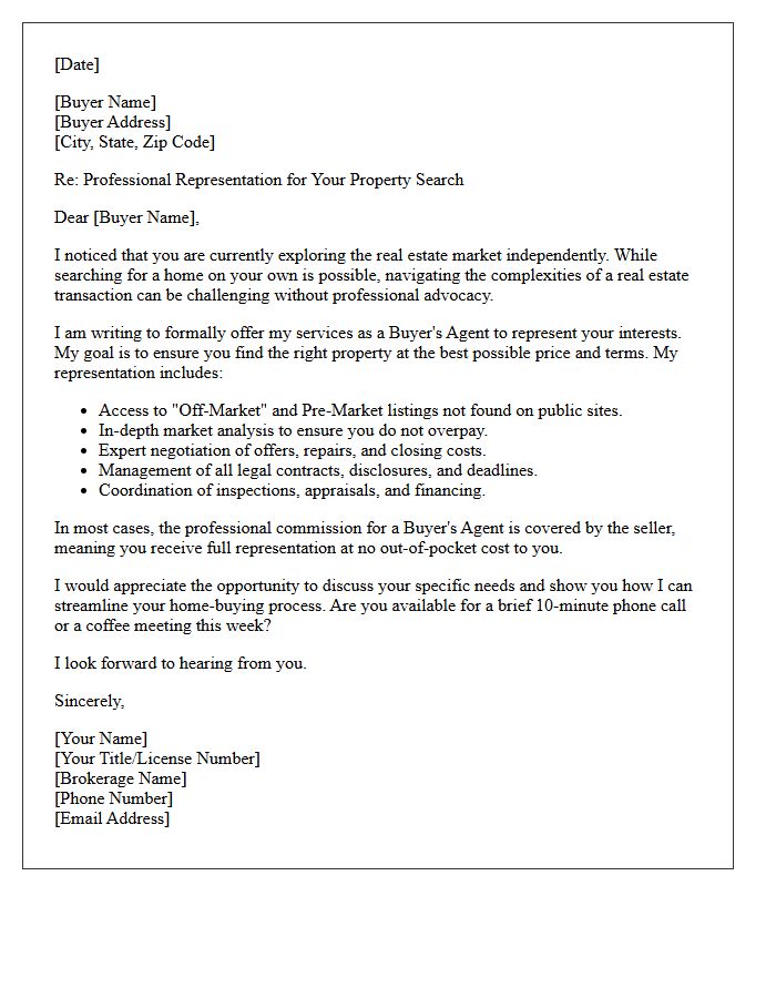 Unrepresented Buyer Representation Offer Letter