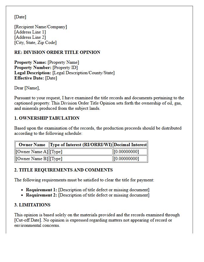 Division Order Title Opinion Letter