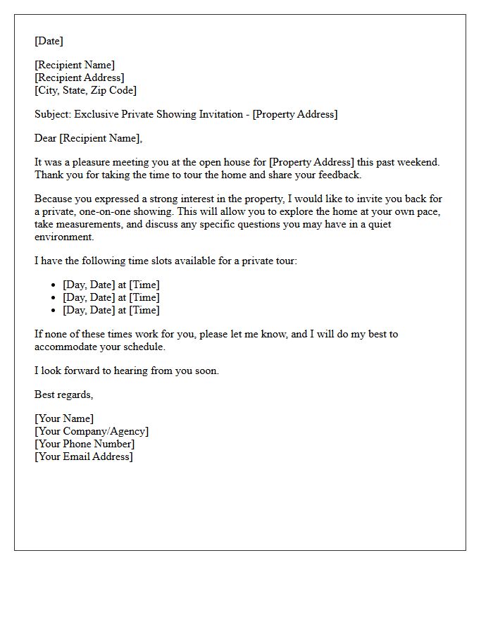 Private Showing Invitation For Open House Attendees Letter