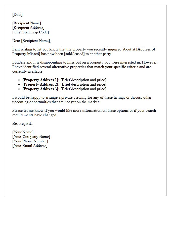 Missed Out Property Alternative Options Letter