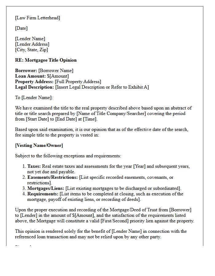 Mortgagee Title Opinion Letter