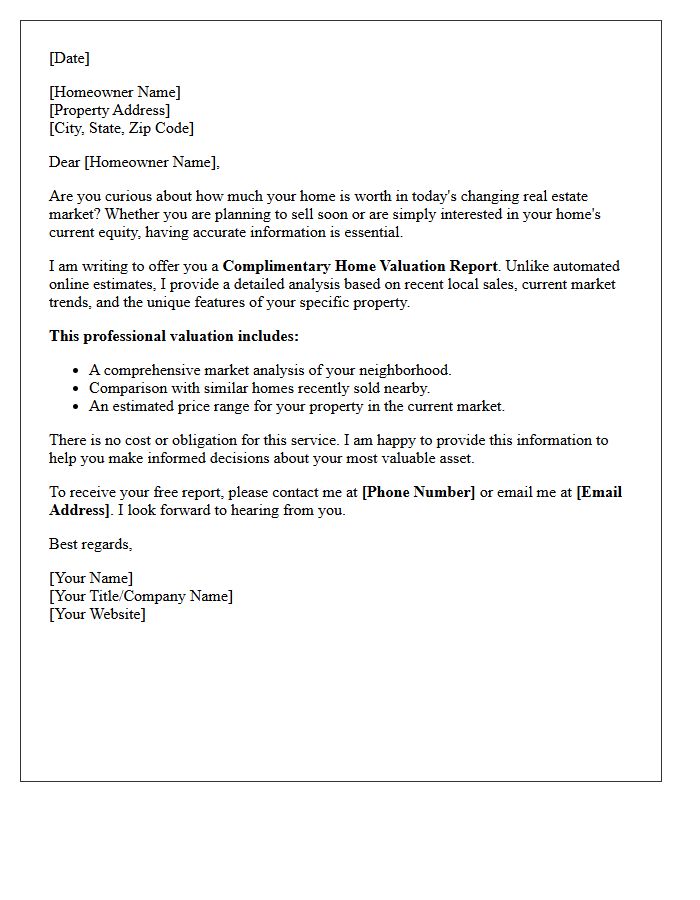 Complimentary Home Valuation Offer Letter