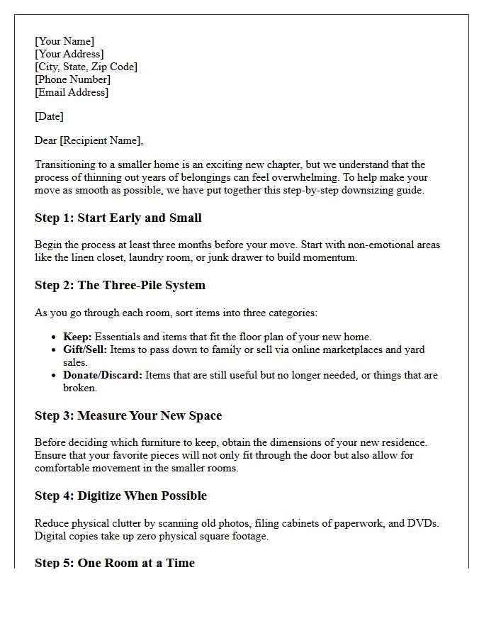 Step By Step Downsizing Guide Letter