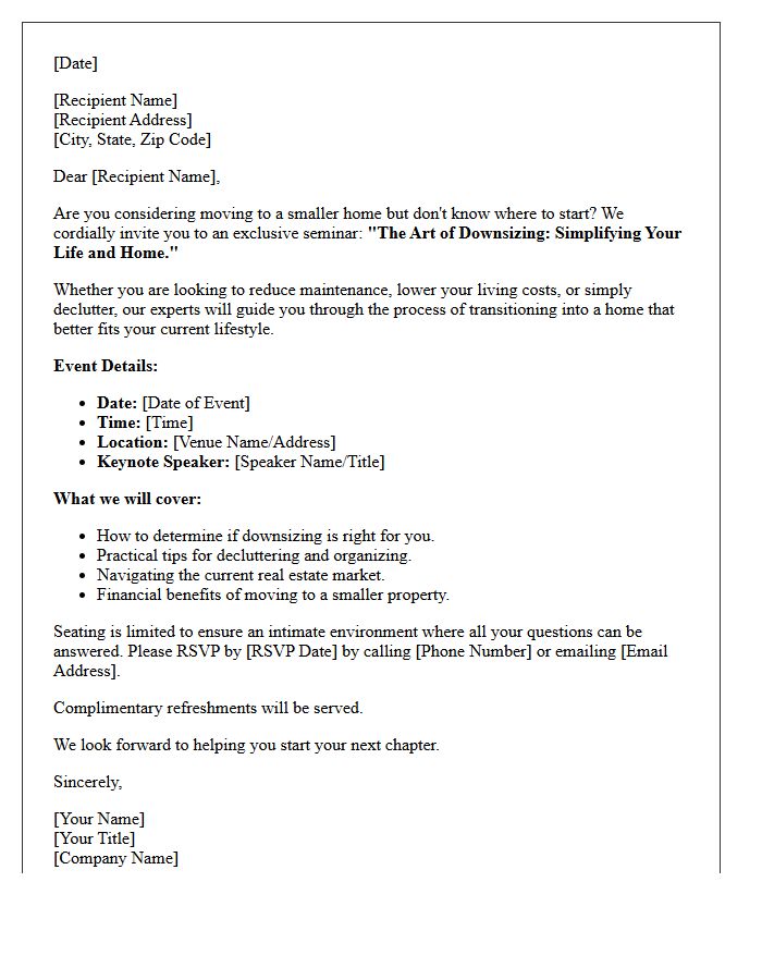 Exclusive Downsizing Seminar Invitation Letter