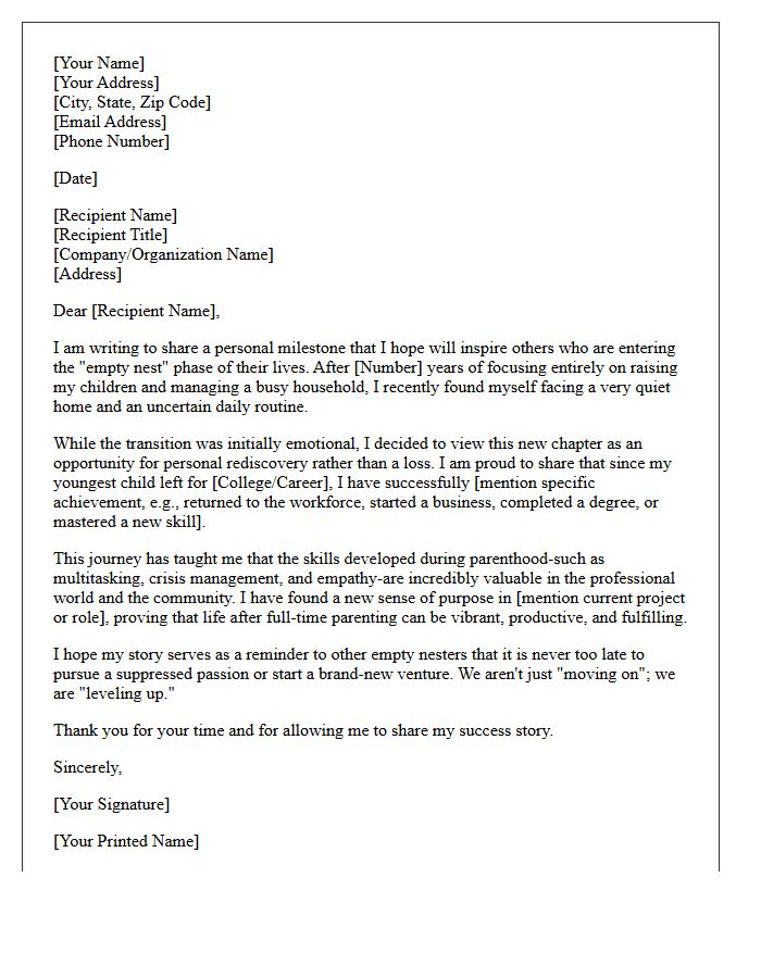 Empty Nester Success Story Letter