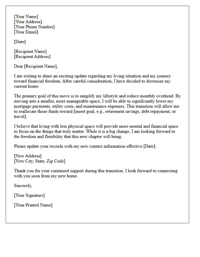Financial Freedom Through Downsizing Letter