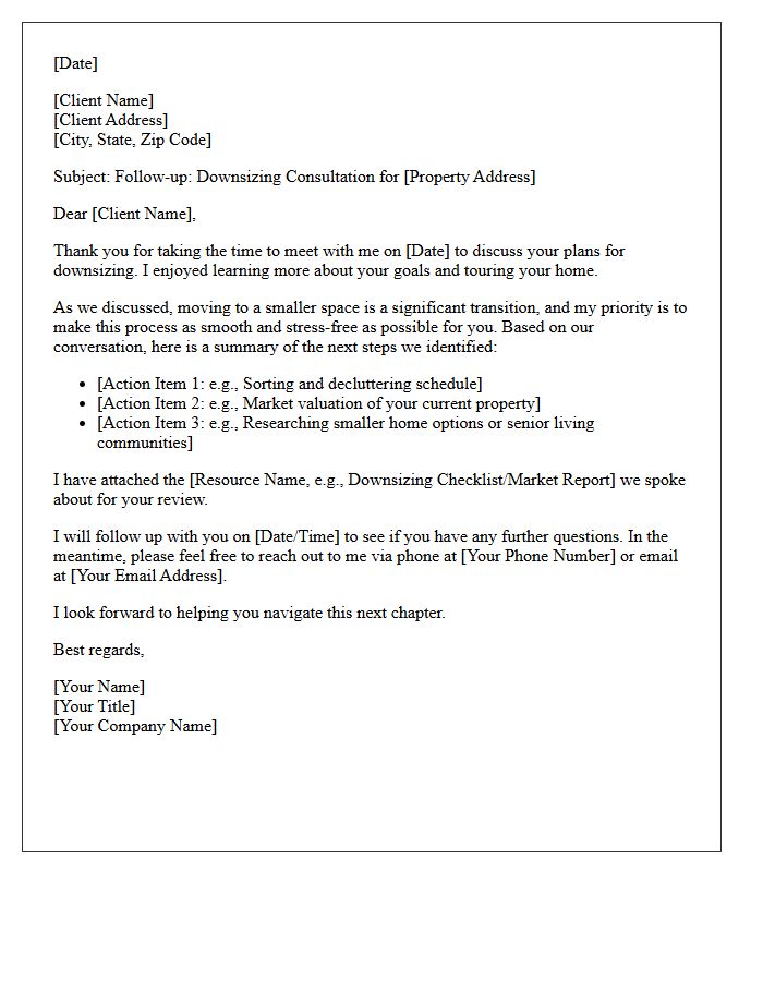 Downsizing Consultation Follow Up Letter