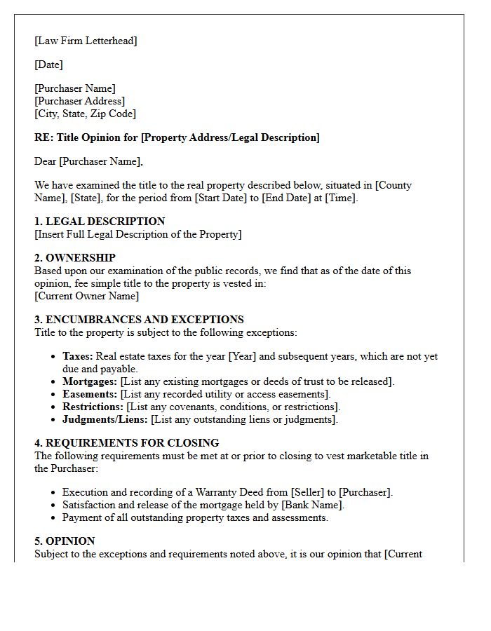Purchaser Title Opinion Letter