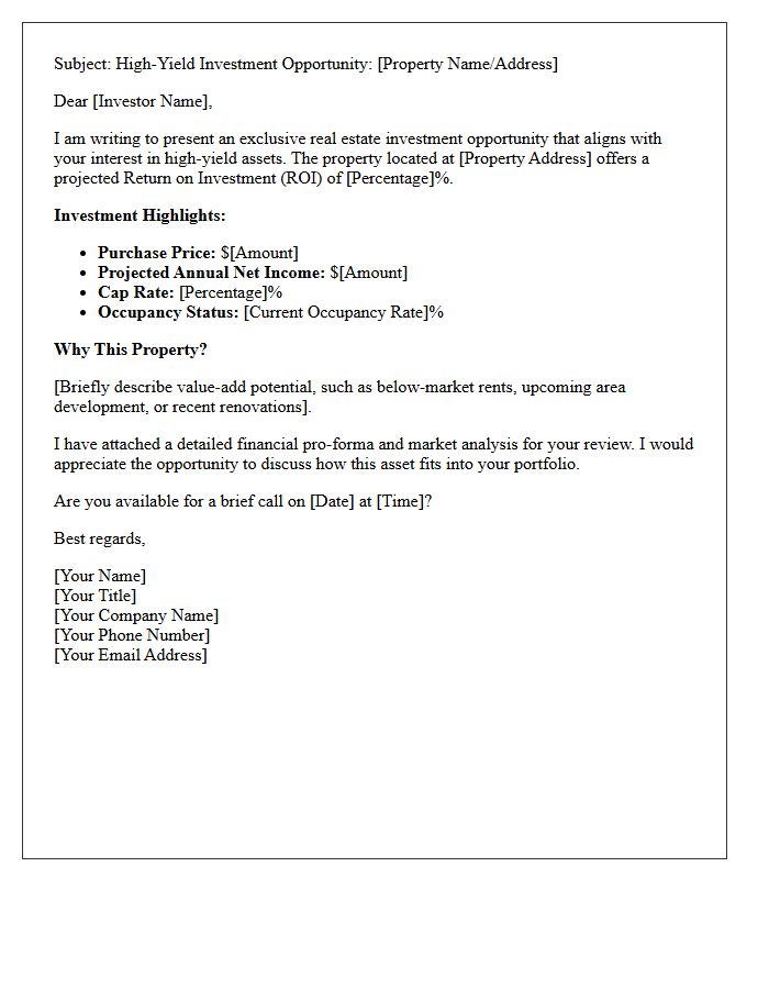 High Return on Investment Property Pitch Letter