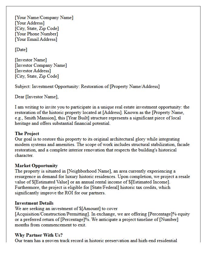 Historic Home Restoration Investor Letter