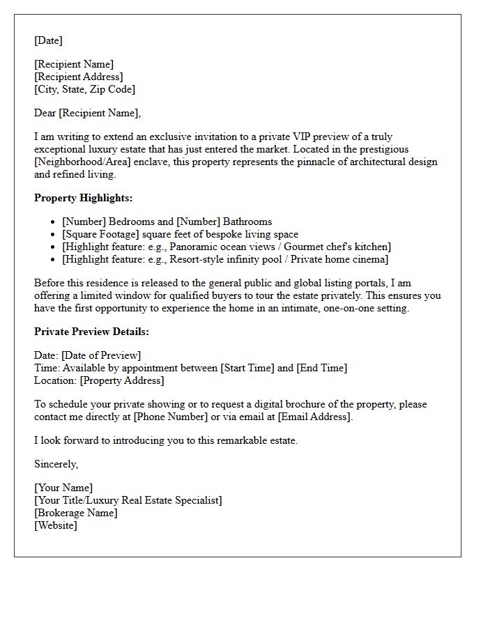 Exclusive VIP Preview Luxury Estate Just Listed Letter