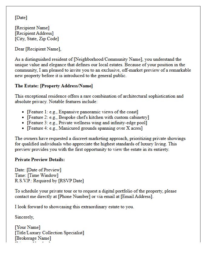 High-End Estate Exclusive Market Preview Letter