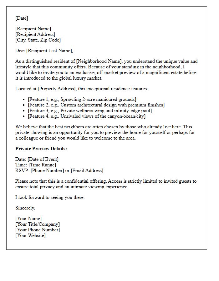 Prestigious Estate Exclusive Neighborhood Preview Letter