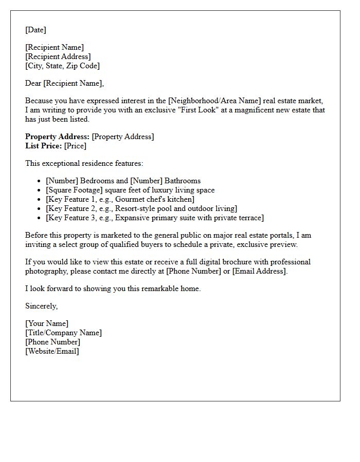 Exclusive Buyer Preview Just Listed Estate Letter