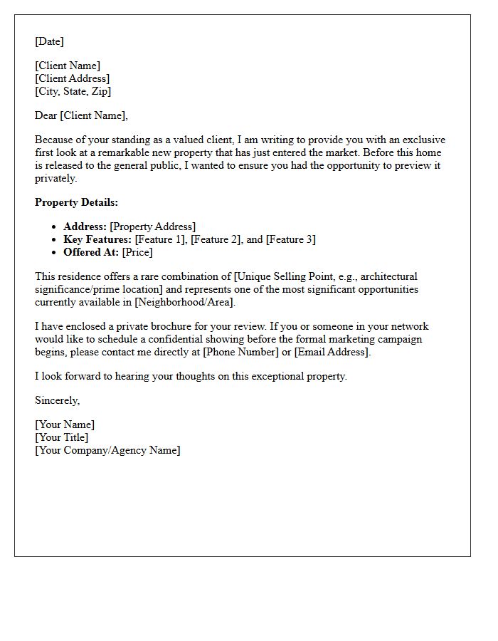Elite Client Just Listed Property Preview Letter