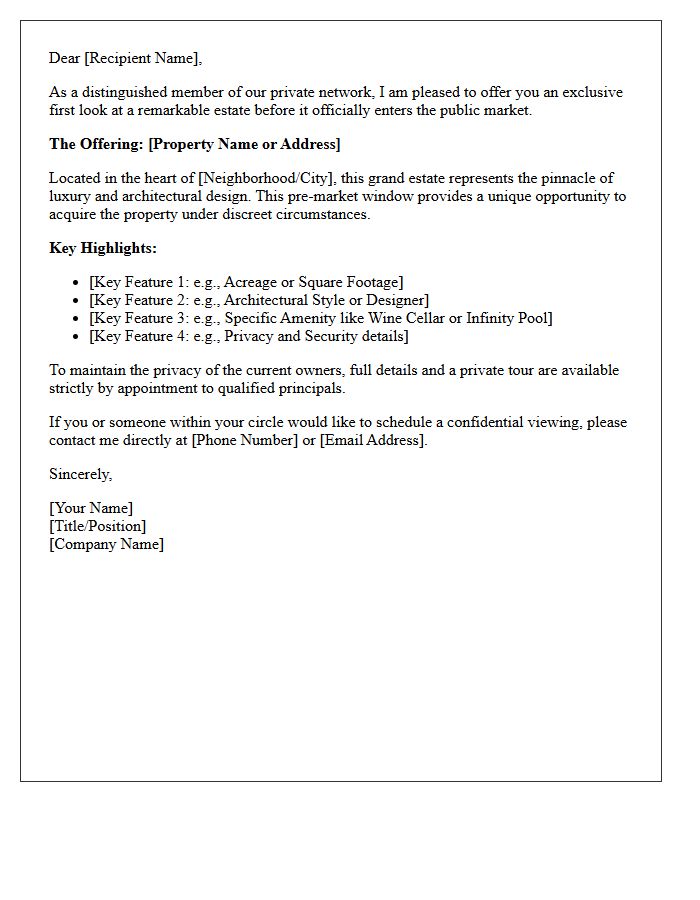 Grand Estate Exclusive Pre-Market Announcement Letter