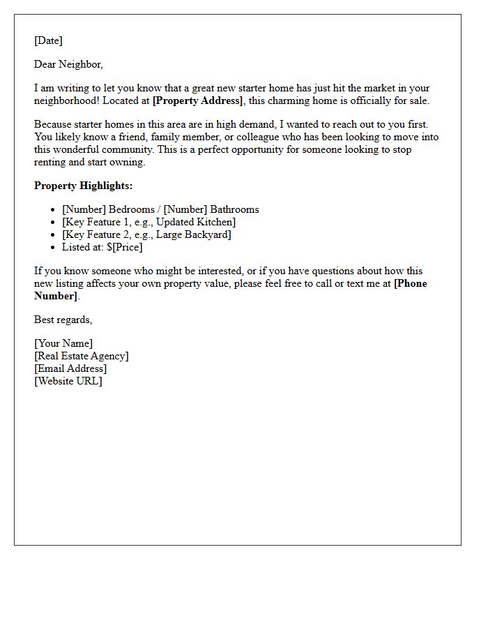 New Starter Home On The Market Neighborhood Alert Letter