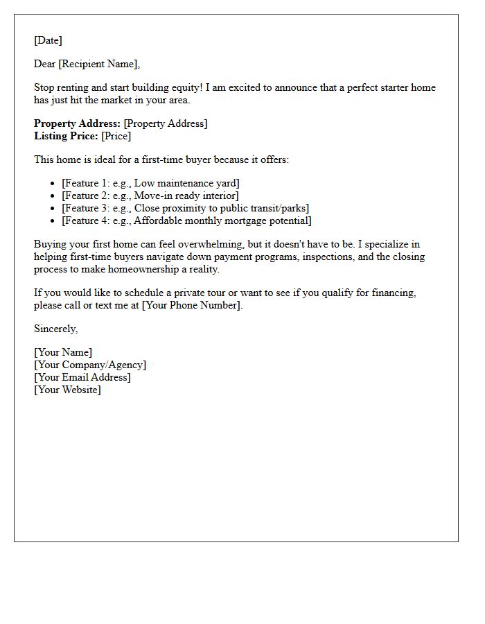 First-Time Buyer Starter Home Just Listed Letter