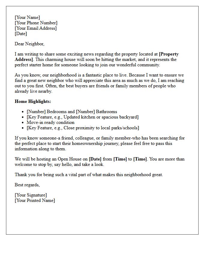 Perfect Starter Home Neighborhood Announcement Letter
